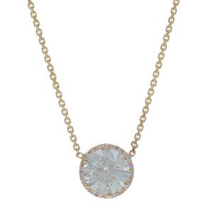 Yellow Gold Diamond Halo Pendant Necklace - 14k Round 1.52ctw GIA Adjustable